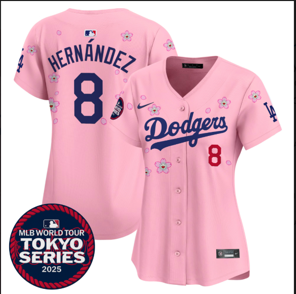 Women Los Angeles Dodgers 8 Hernandez Tokyo Series 2025 pink Limited Stitched Jersey